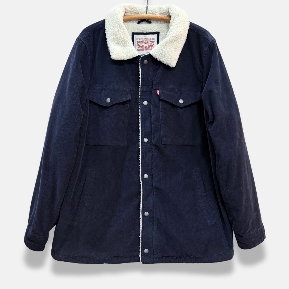 Levi's Men's Corduroy Sherpa-Lined Trucker Jacket, Navy, Size XLT, EUC